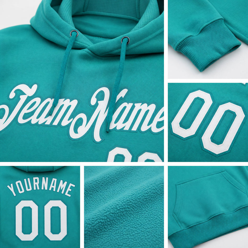Custom Stitched Aqua White-Teal Fade Fashion Sports Pullover Sweatshirt Hoodie detail