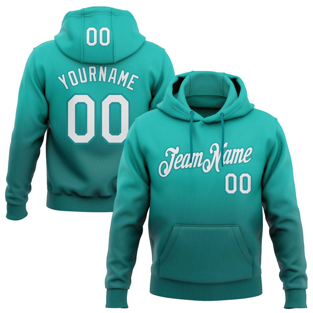 Custom Stitched Aqua White-Teal Fade Fashion Sports Pullover Sweatshirt Hoodie photo 1