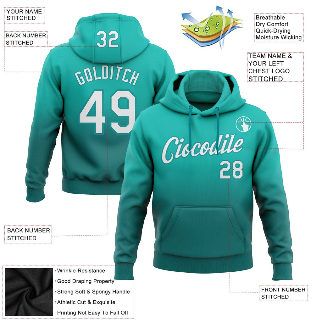 Custom Stitched Aqua White-Teal Fade Fashion Sports Pullover Sweatshirt Hoodie photo 2