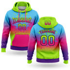 Custom Stitched Sky Blue Neon Green Hot Pink Purple-Black Fade Fashion Splash Sports Pullover Sweatshirt Hoodie