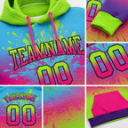 Custom Stitched Sky Blue Neon Green Hot Pink Purple-Black Fade Fashion Splash Sports Pullover Sweatshirt Hoodie detail