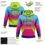 Custom Stitched Sky Blue Neon Green Hot Pink Purple-Black Fade Fashion Splash Sports Pullover Sweatshirt Hoodie photo 2