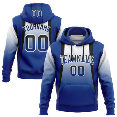 Custom White Fade Line Pullover Hoodie with Black and Royal Lettering