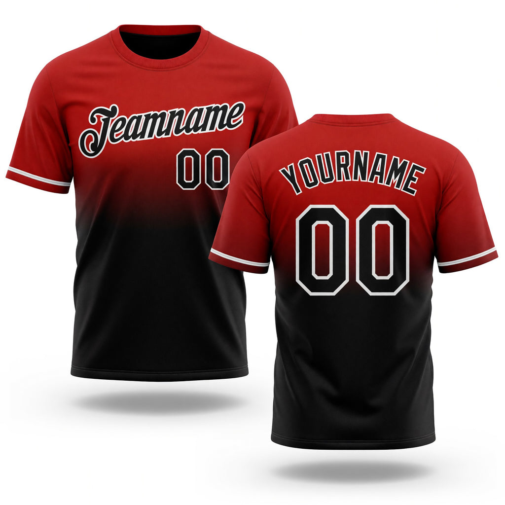 Custom Red Black-White Fade Fashion Performance T-Shirt