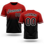 Custom Red Black-White Fade Fashion Performance T-Shirt