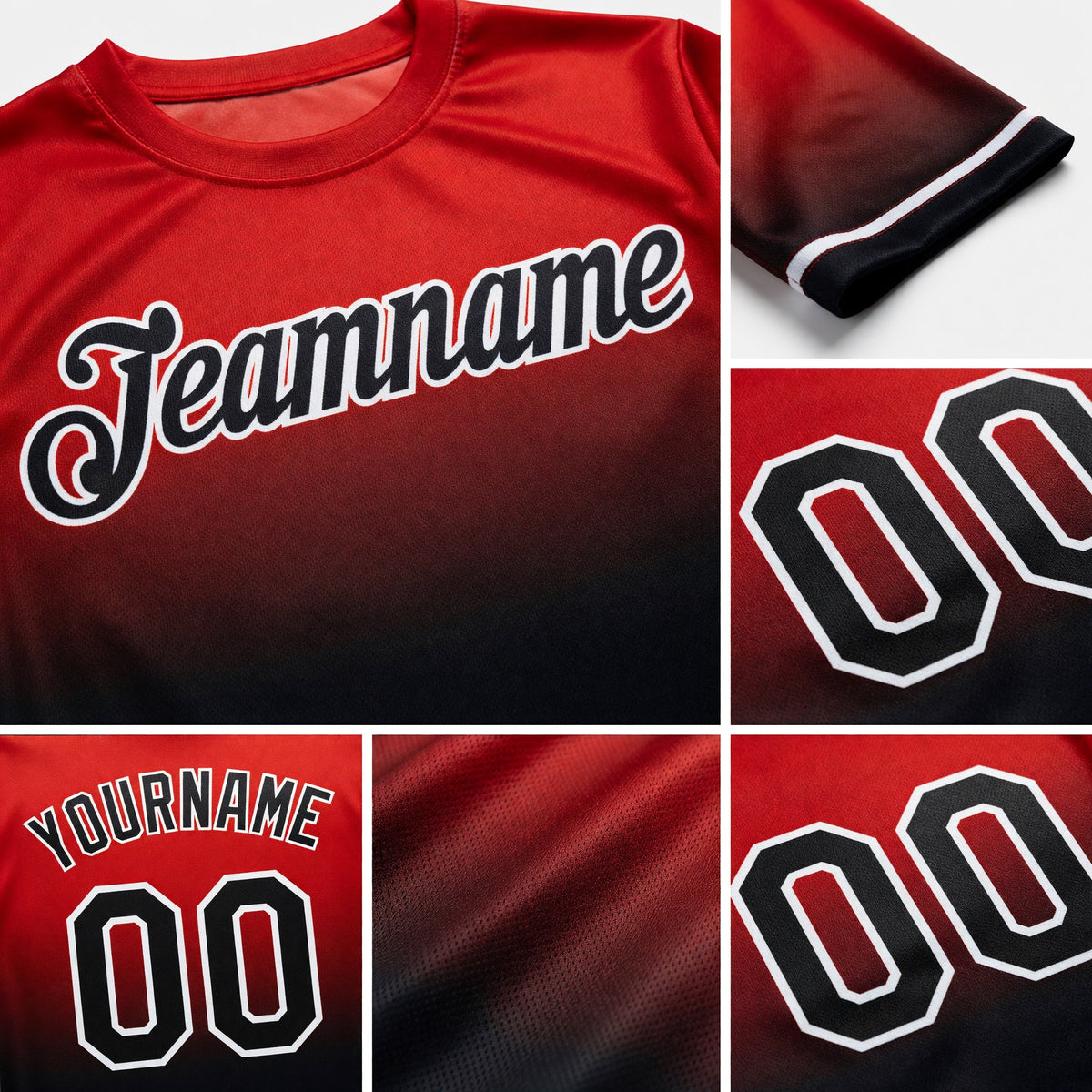 Custom Red Black-White Fade Fashion Performance T-Shirt detail