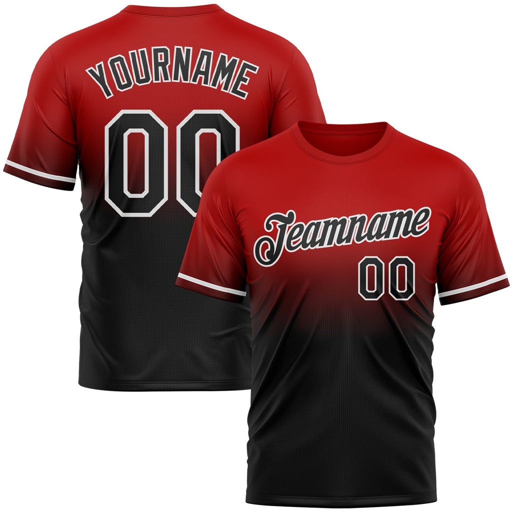 Custom Red Black-White Fade Fashion Performance T-Shirt photo 1