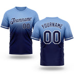 Custom Light Blue Navy-White Fade Fashion Performance T-Shirt