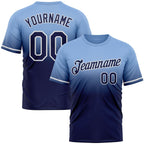 Custom Light Blue Navy-White Fade Fashion Performance T-Shirt photo 1
