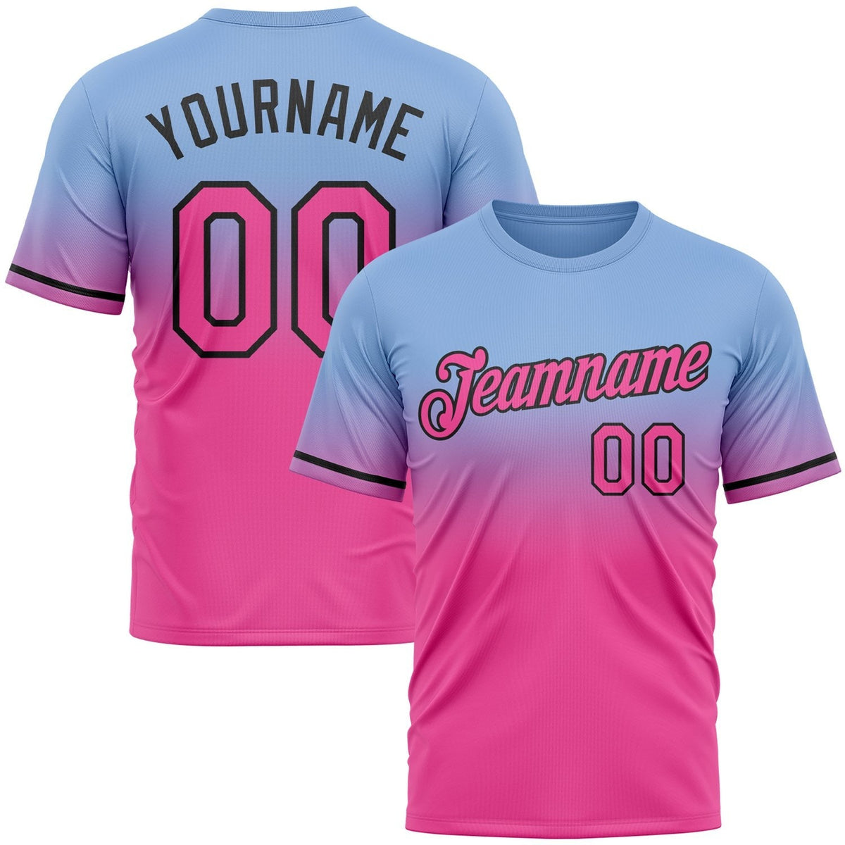 Custom Light Blue Pink-Black Fade Fashion Performance T-Shirt