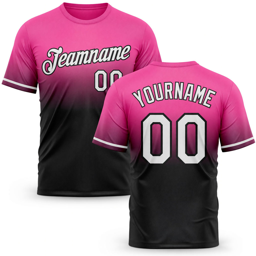 Custom Pink White-Black Fade Fashion Performance T-Shirt