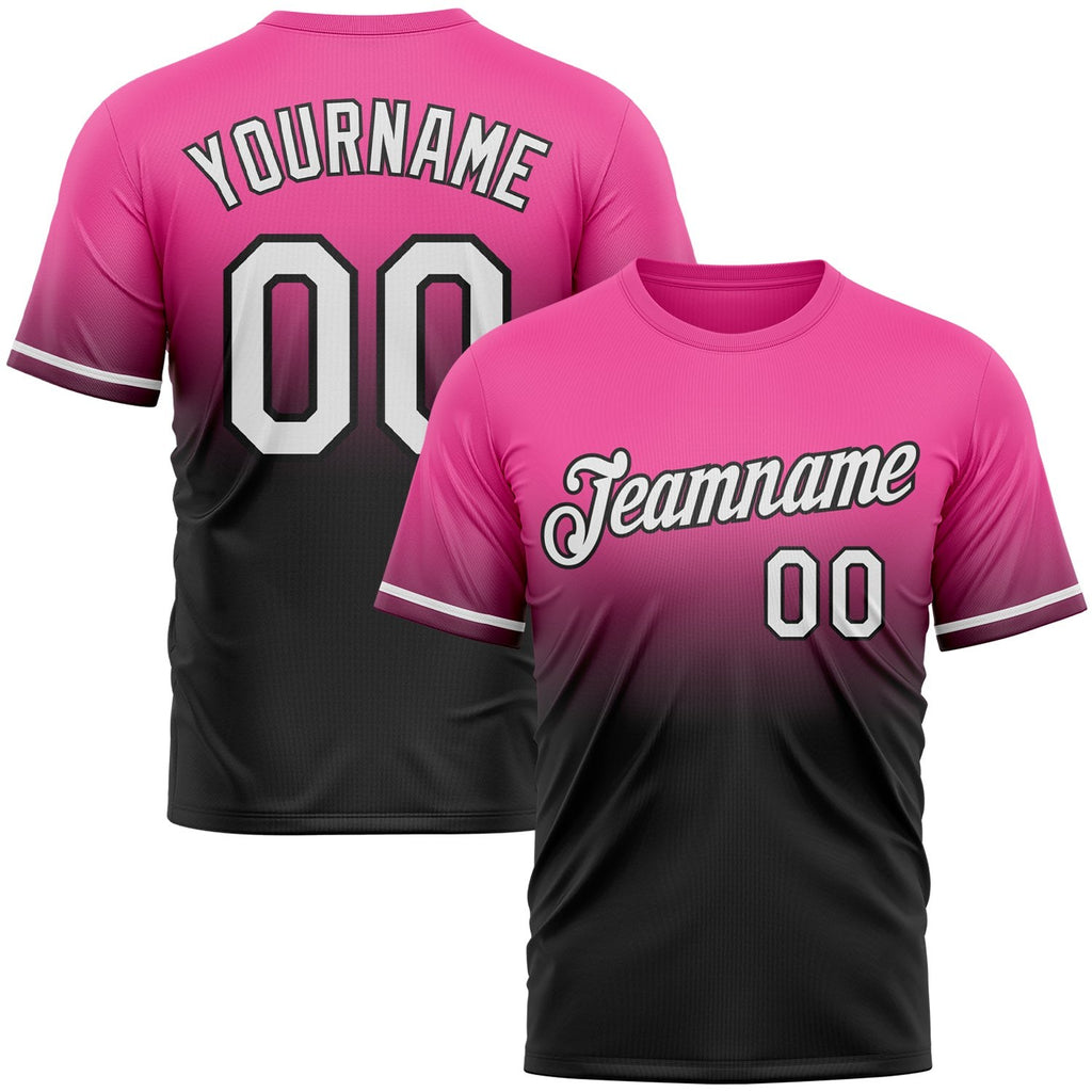 Custom Pink White-Black Fade Fashion Performance T-Shirt photo 1