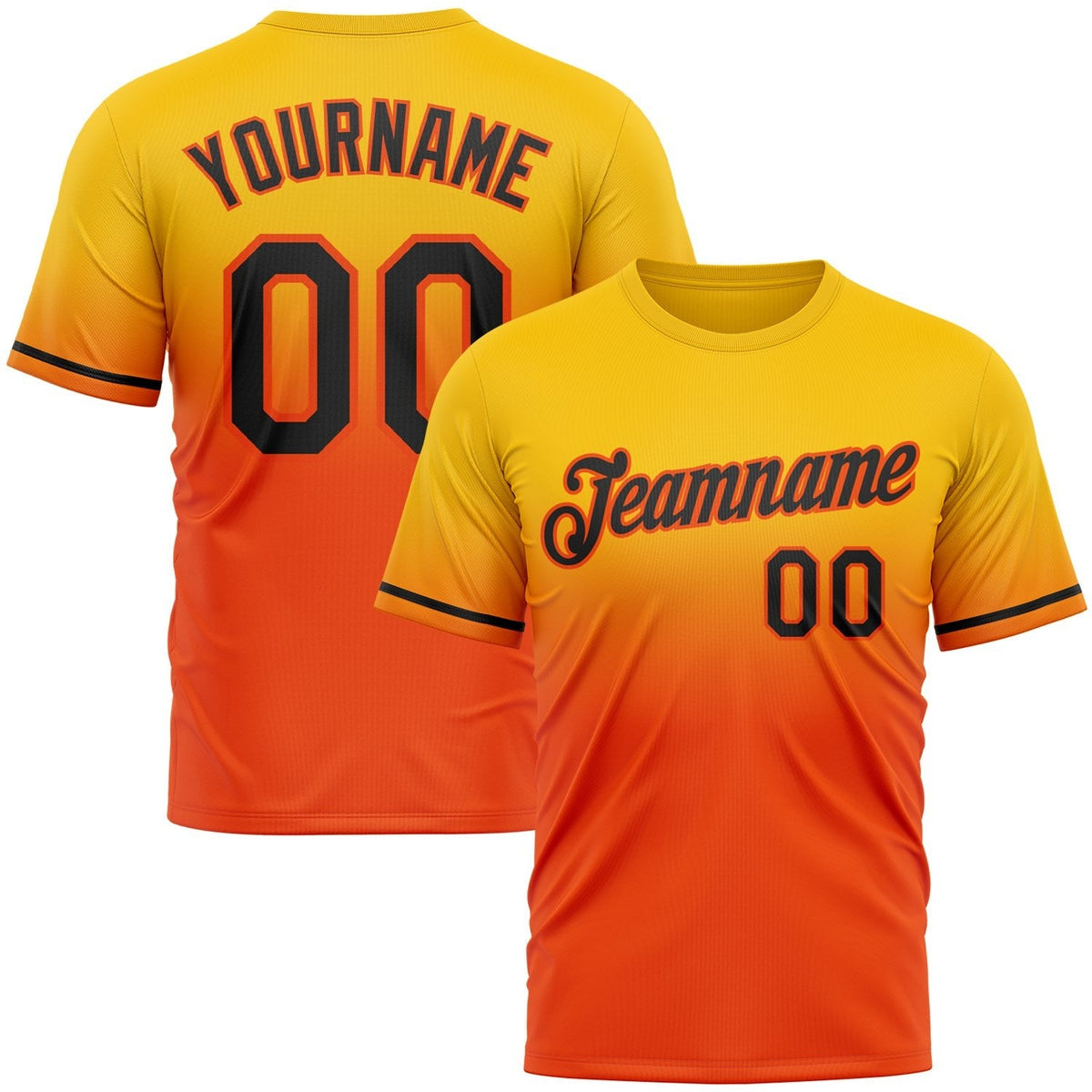 Custom Yellow Black-Orange Fade Fashion Performance T-Shirt