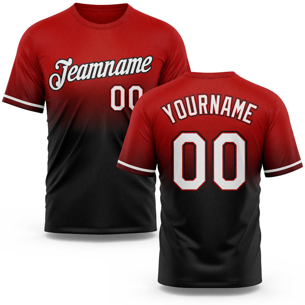 Custom Red White-Black Fade Fashion Performance T-Shirt