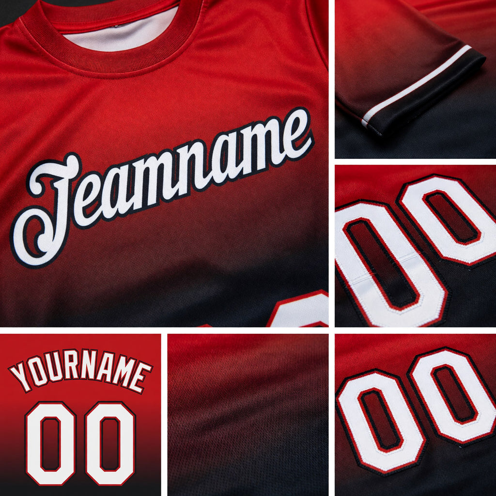 Custom Red White-Black Fade Fashion Performance T-Shirt detail
