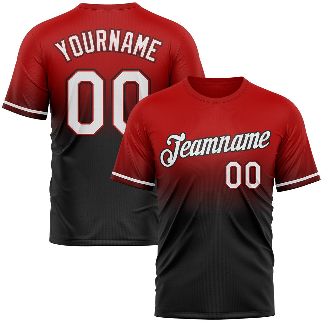 Custom Red White-Black Fade Fashion Performance T-Shirt photo 1