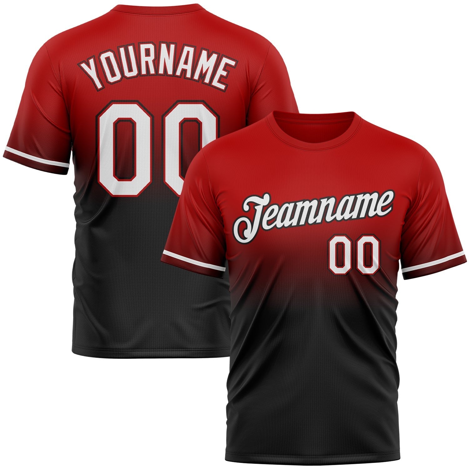 Custom Red White-Black Fade Fashion Performance T-Shirt photo 1