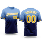 Custom Light Blue Yellow-Navy Fade Fashion Performance T-Shirt