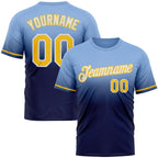 Custom Light Blue Yellow-Navy Fade Fashion Performance T-Shirt photo 1