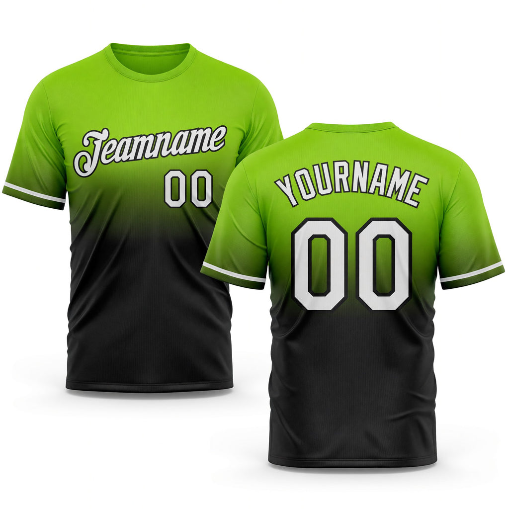 Custom Neon Green White-Black Fade Fashion Performance T-Shirt