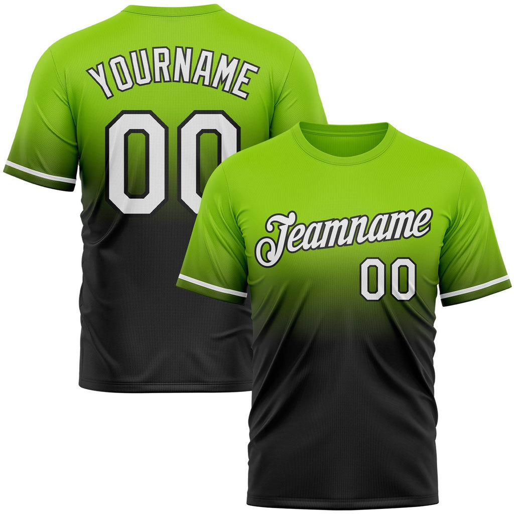 Custom Neon Green White-Black Fade Fashion Performance T-Shirt photo 1