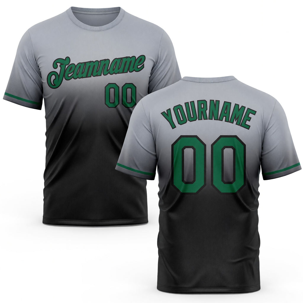 Custom Gray Kelly Green-Black Fade Fashion Performance T-Shirt