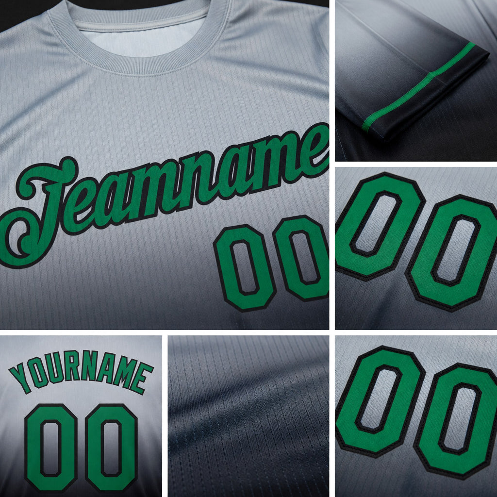Custom Gray Kelly Green-Black Fade Fashion Performance T-Shirt detail