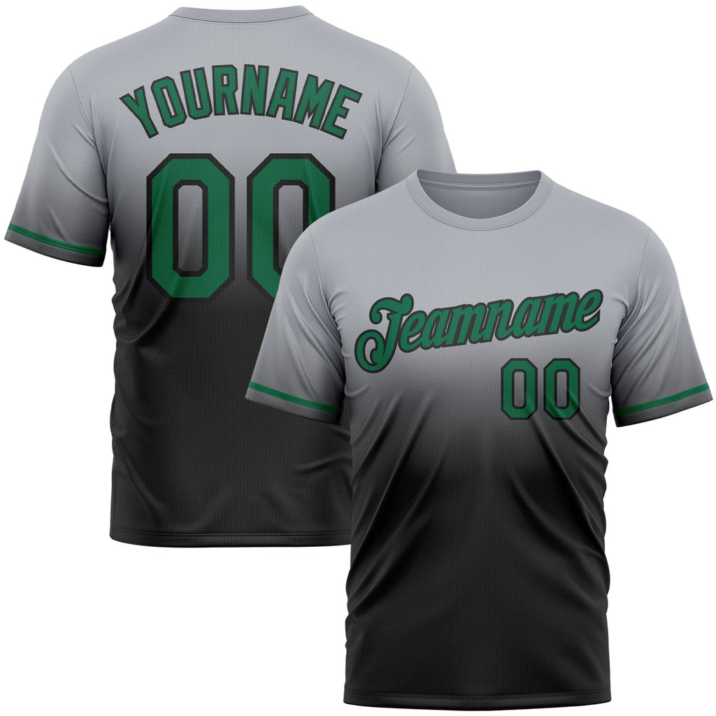 Custom Gray Kelly Green-Black Fade Fashion Performance T-Shirt photo 1