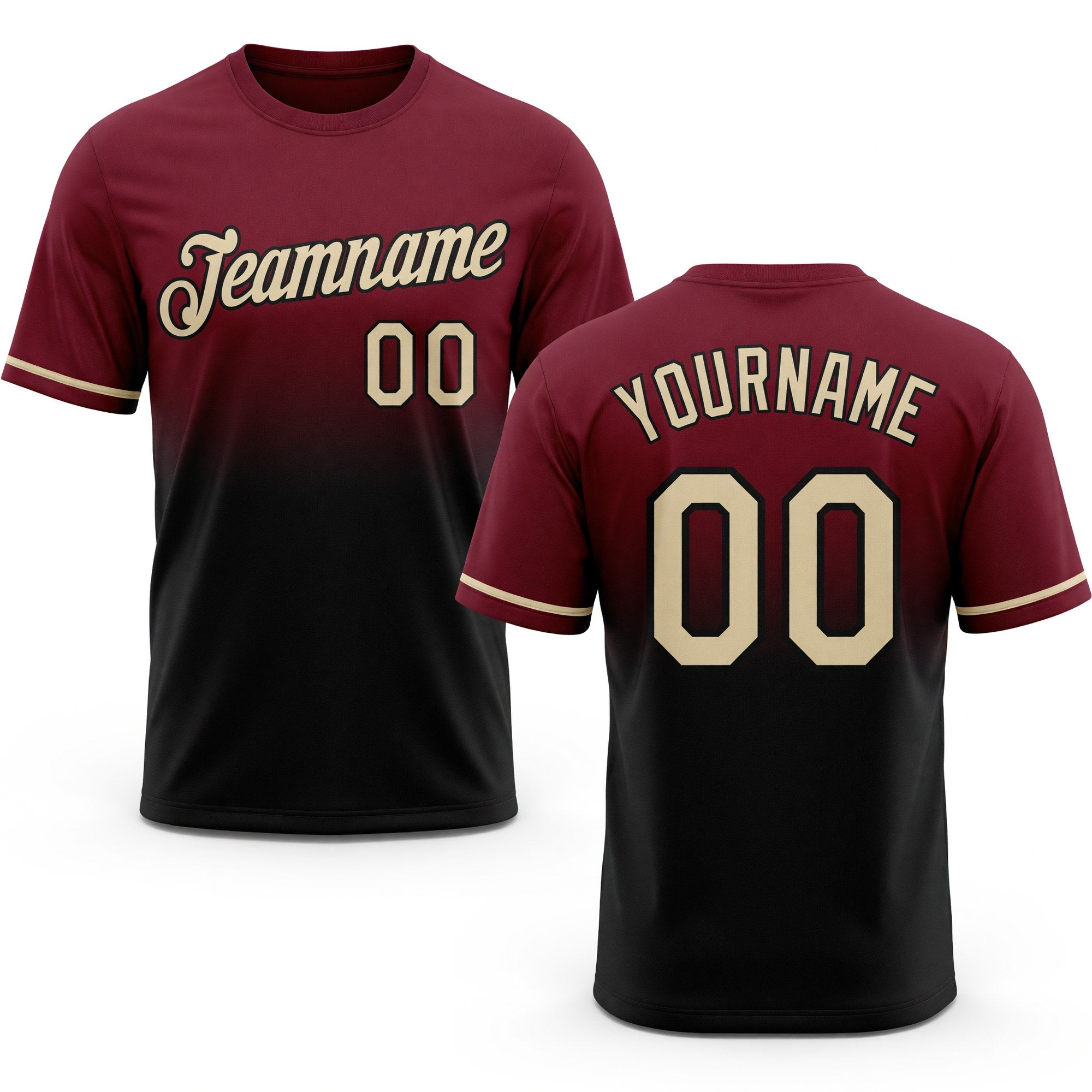 Custom Crimson Cream-Black Fade Fashion Performance T-Shirt