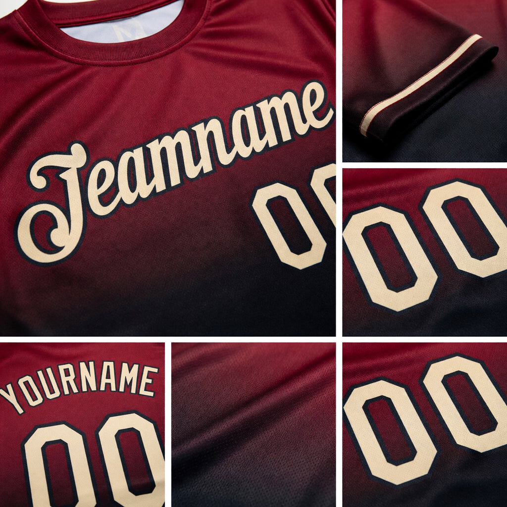 Custom Crimson Cream-Black Fade Fashion Performance T-Shirt detail