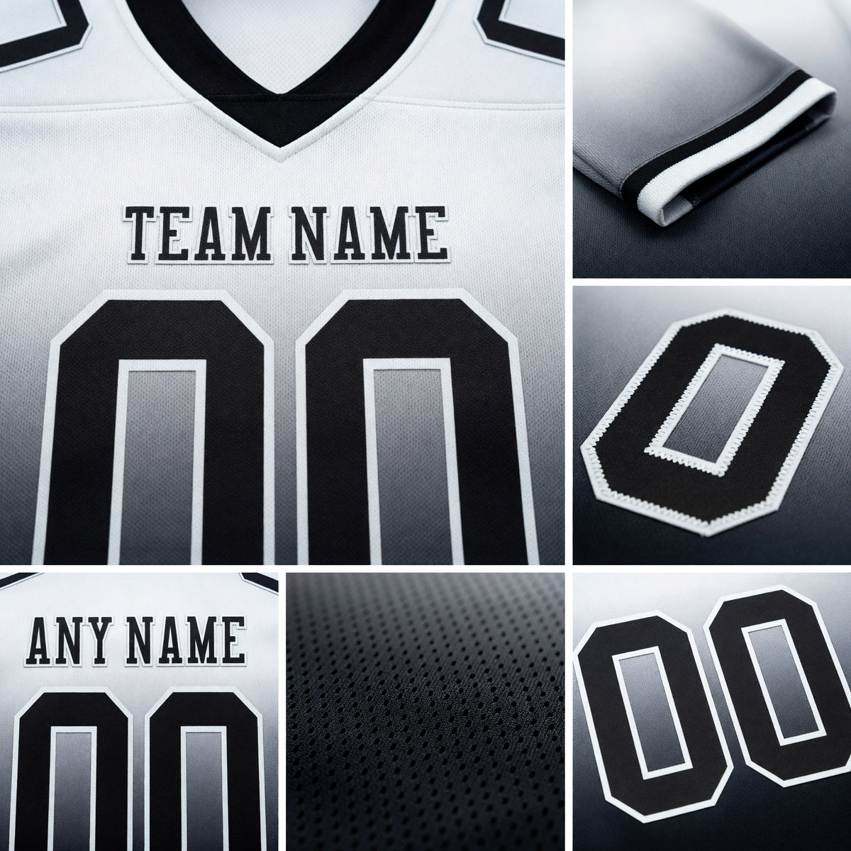 Custom White Black Authentic Fade Fashion Football Jersey detail