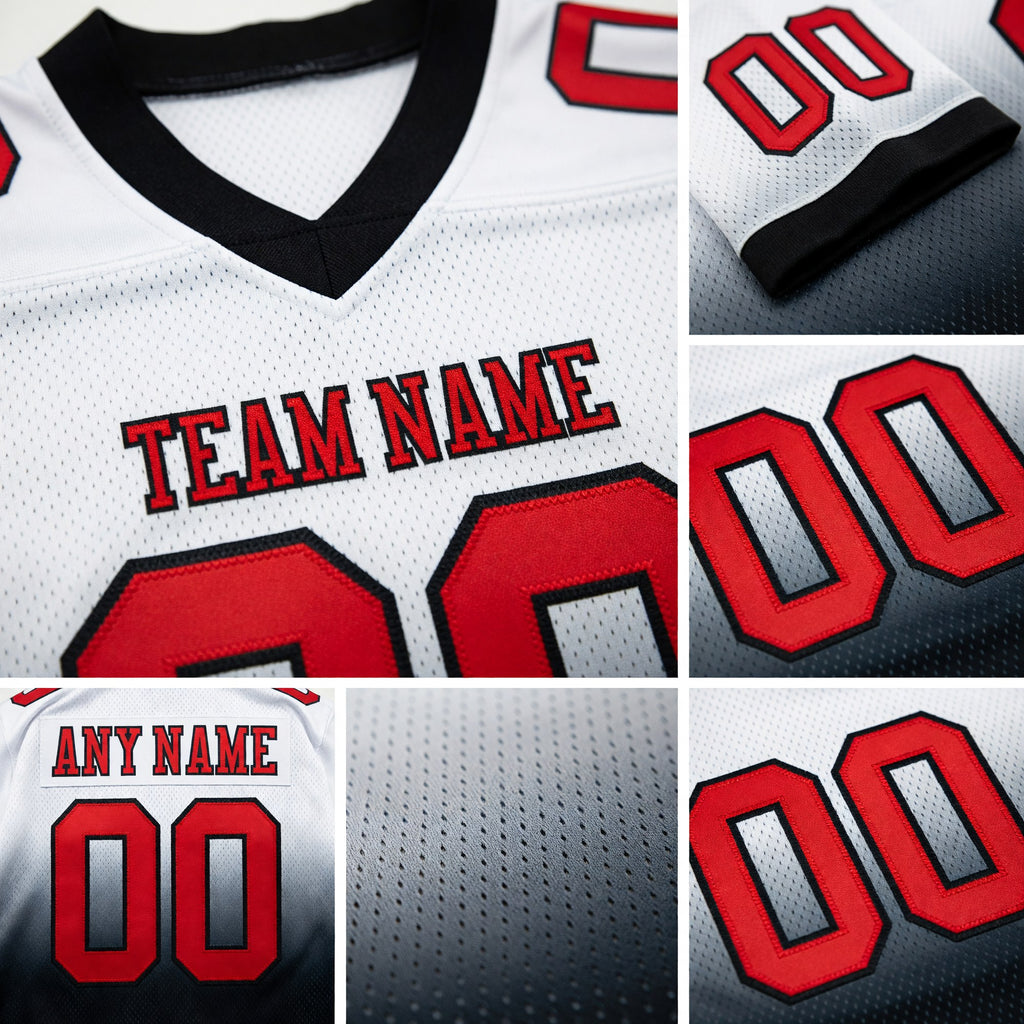 Custom White Red-Black Authentic Fade Fashion Football Jersey detail