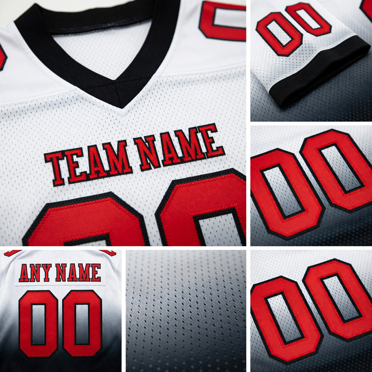Custom White Red-Black Authentic Fade Fashion Football Jersey detail