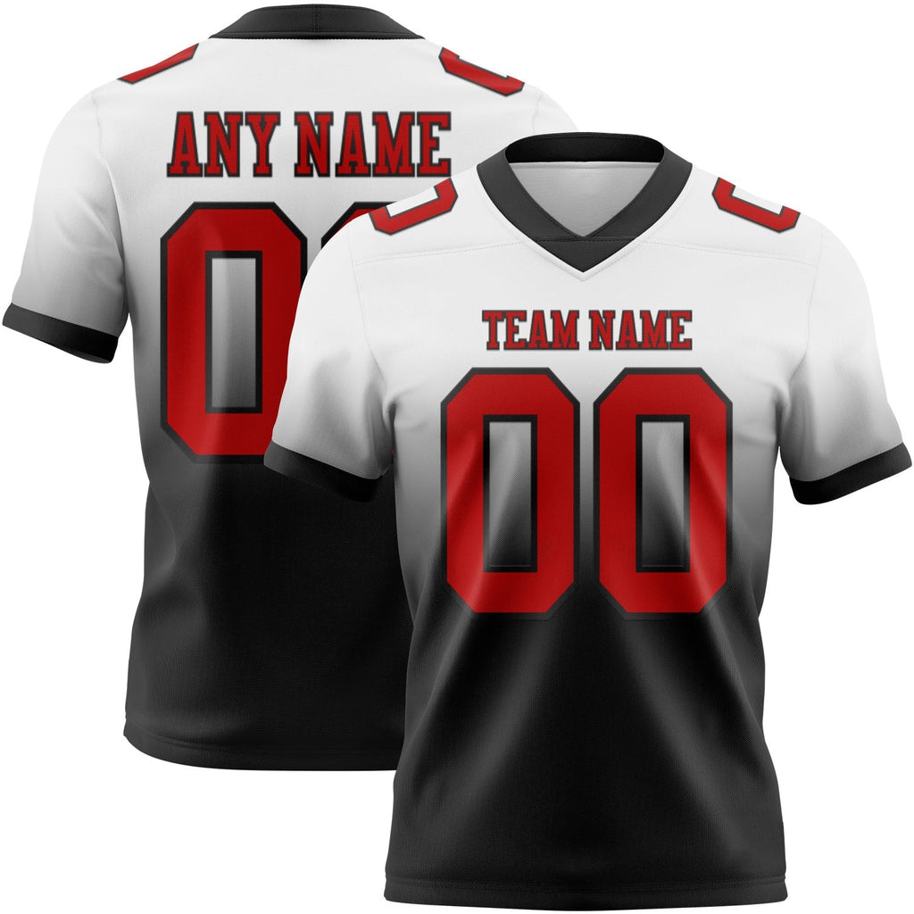 Custom White Red-Black Authentic Fade Fashion Football Jersey photo 1