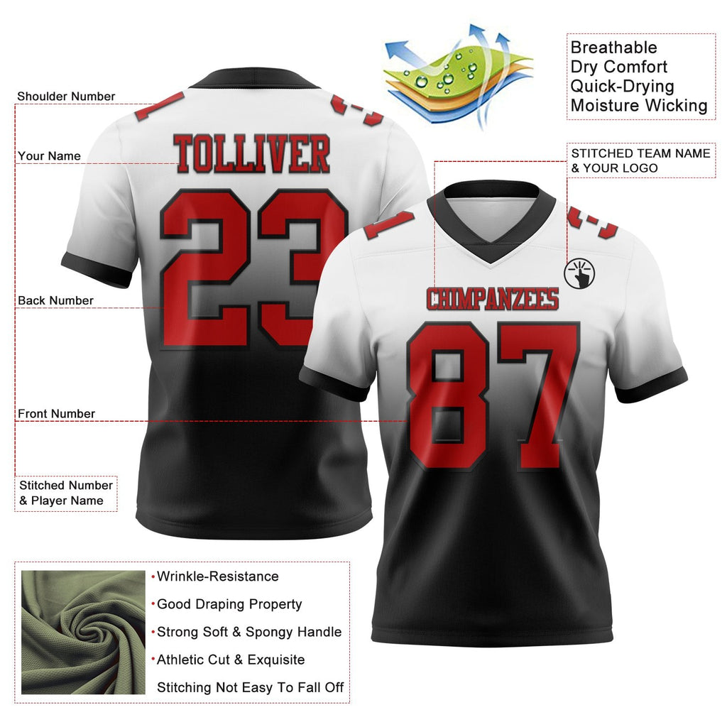 Custom White Red-Black Authentic Fade Fashion Football Jersey photo 2