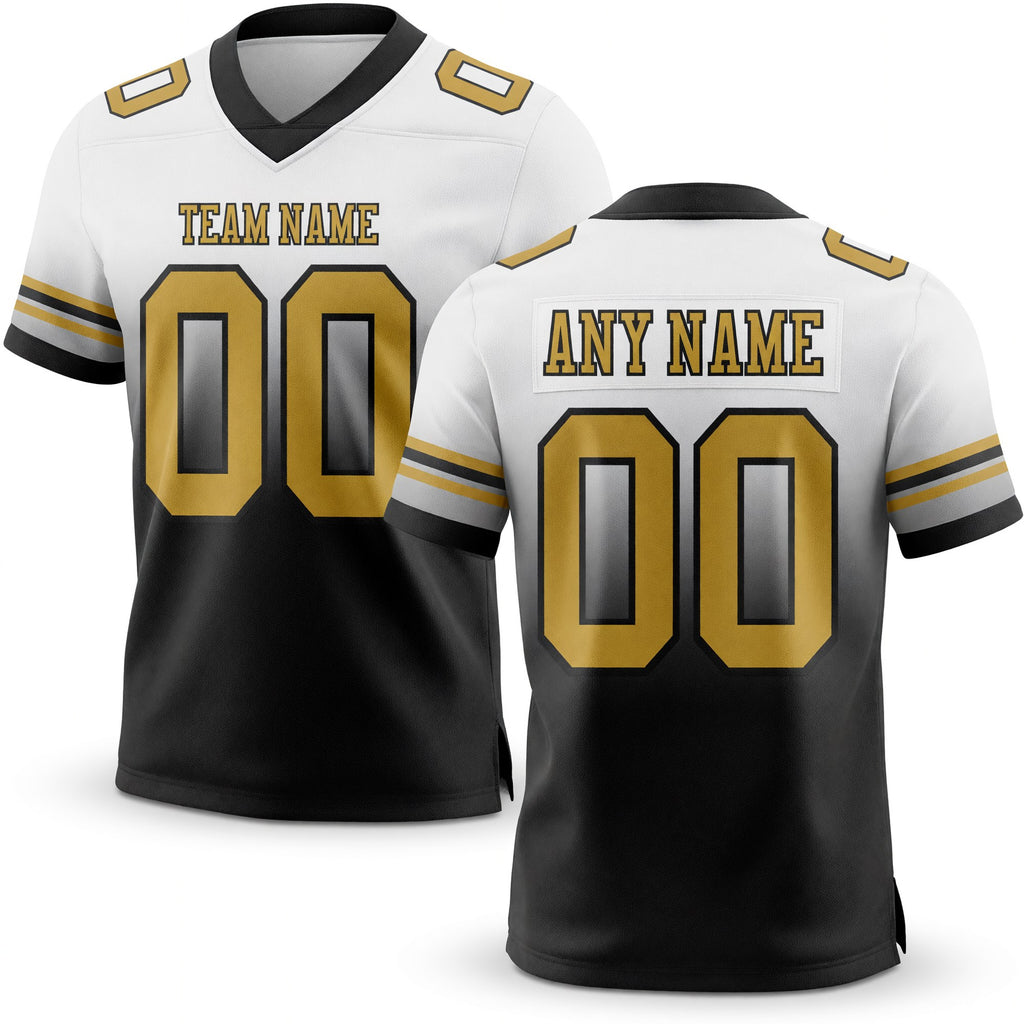 Custom White Old Gold-Black Authentic Fade Fashion Football Jersey