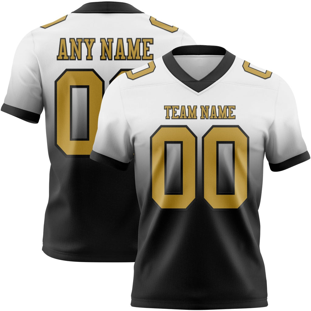 Custom White Old Gold-Black Authentic Fade Fashion Football Jersey photo 1