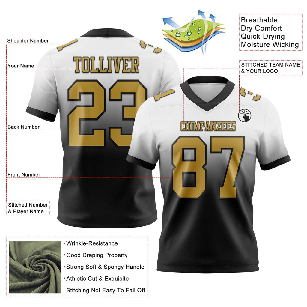 Custom White Old Gold-Black Authentic Fade Fashion Football Jersey photo 2