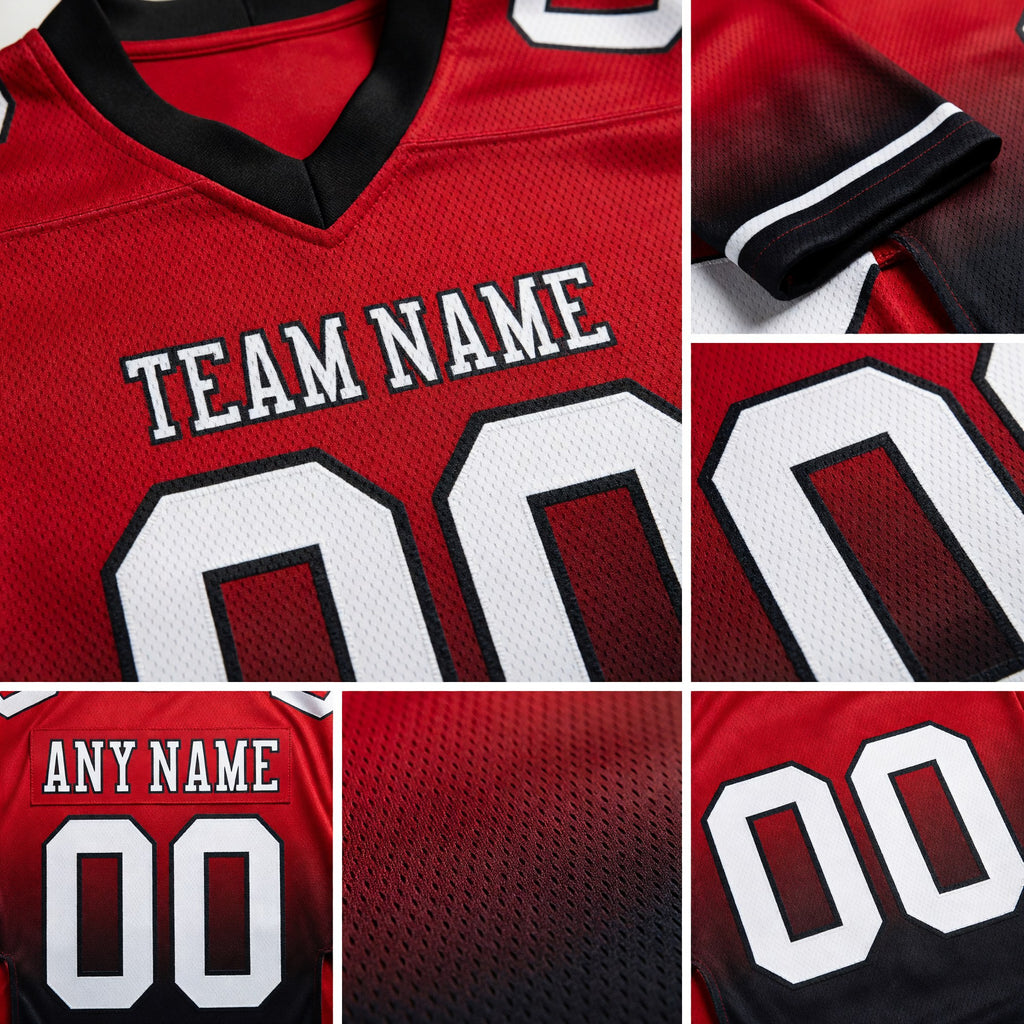 Custom Red White-Black Authentic Fade Fashion Football Jersey detail