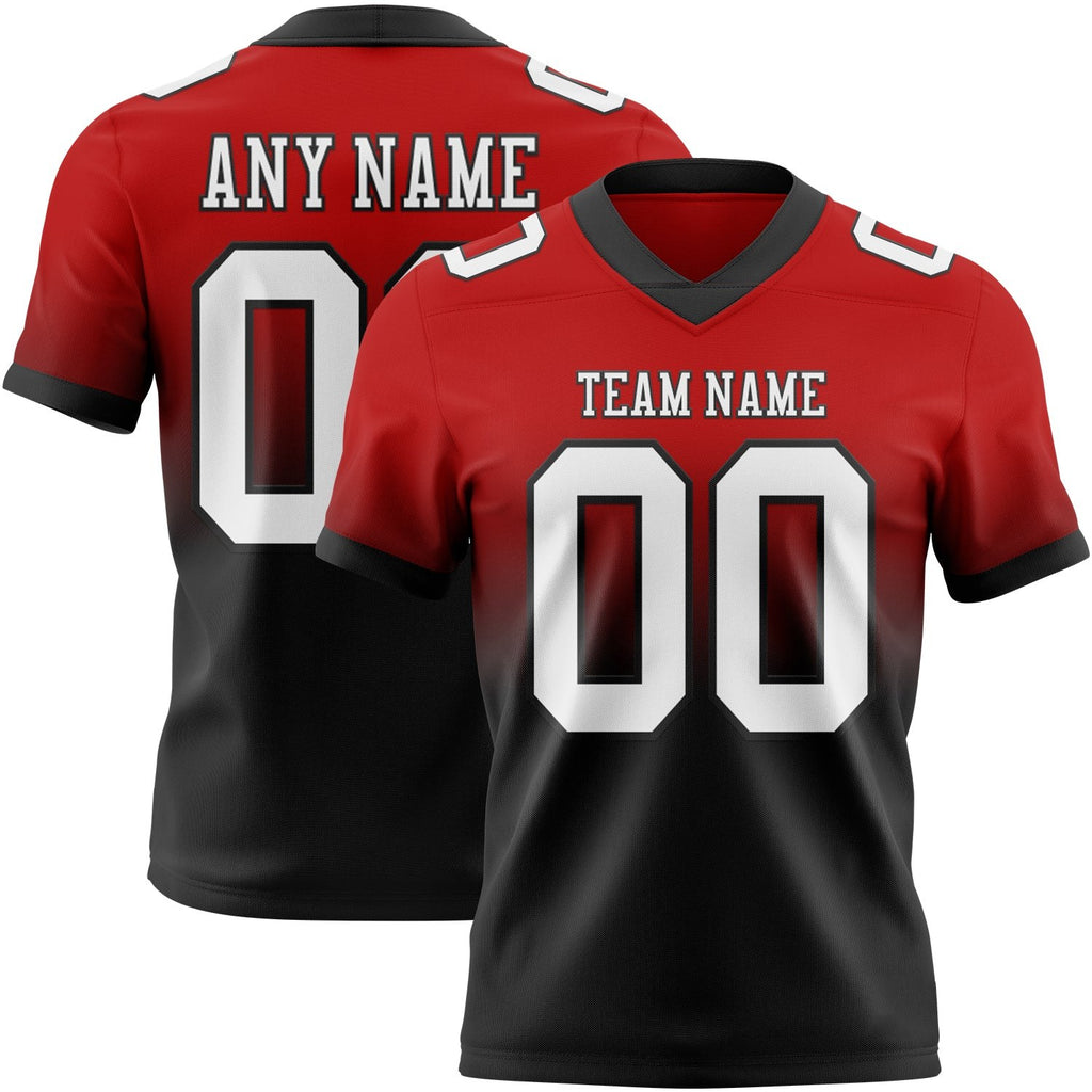 Custom Red White-Black Authentic Fade Fashion Football Jersey photo 1