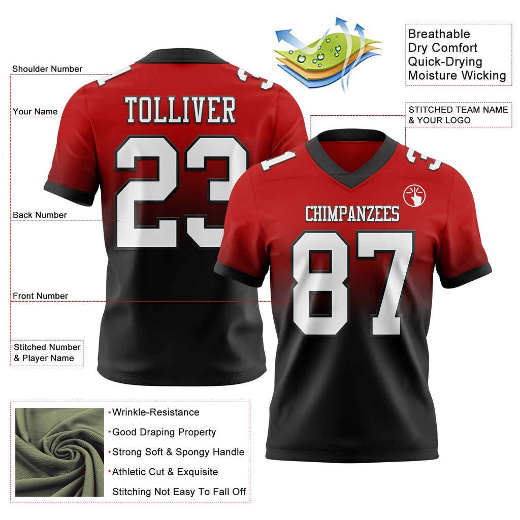 Custom Red White-Black Authentic Fade Fashion Football Jersey photo 2