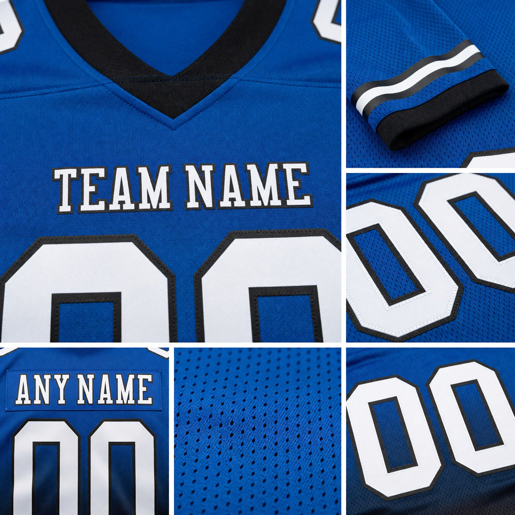 Custom Royal White-Black Authentic Fade Fashion Football Jersey detail