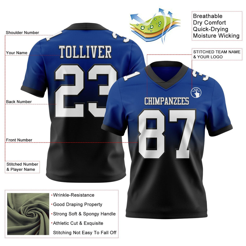 Custom Royal White-Black Authentic Fade Fashion Football Jersey photo 2