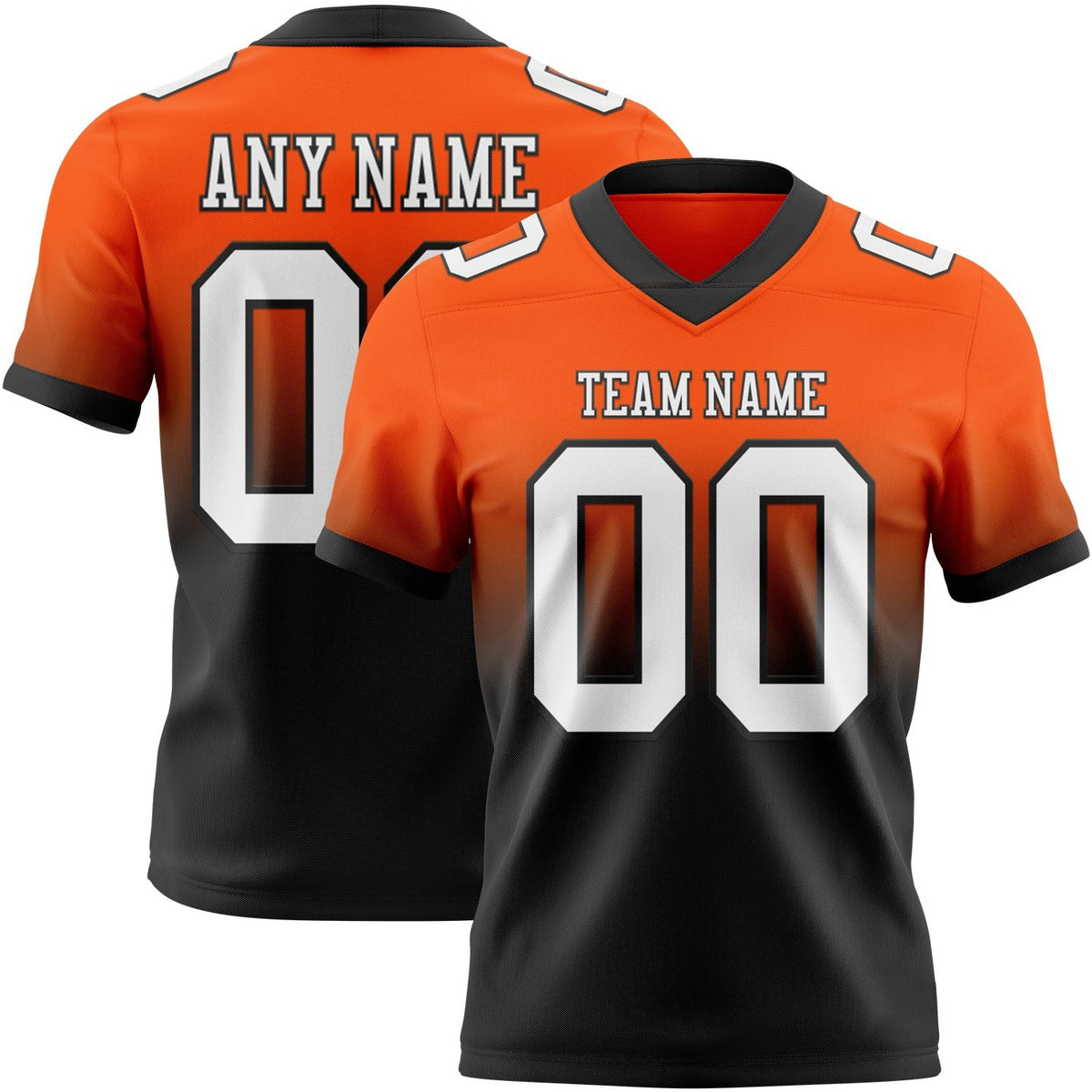 Custom Orange White-Black Authentic Fade Fashion Football Jersey photo 1