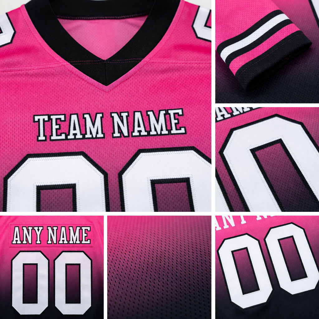 Custom Pink White-Black Authentic Fade Fashion Football Jersey detail