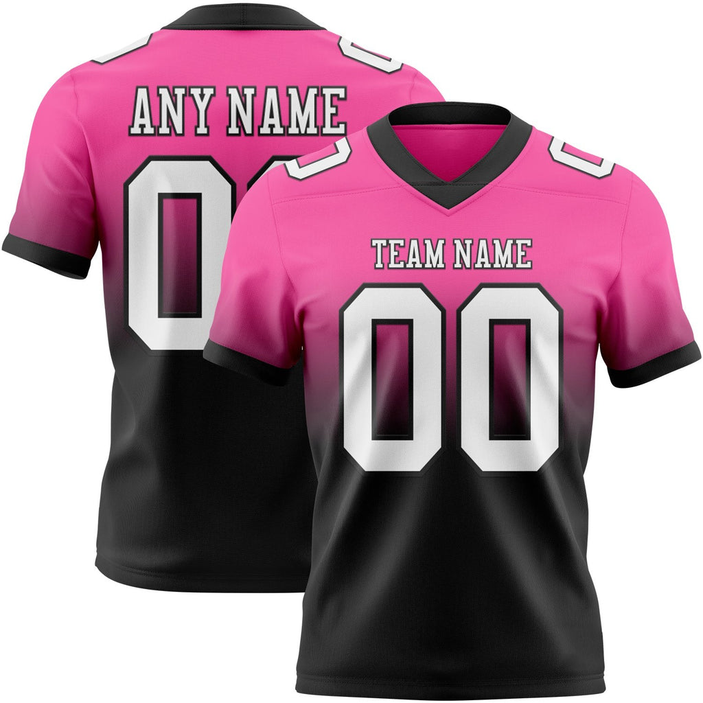 Custom Pink White-Black Authentic Fade Fashion Football Jersey photo 1