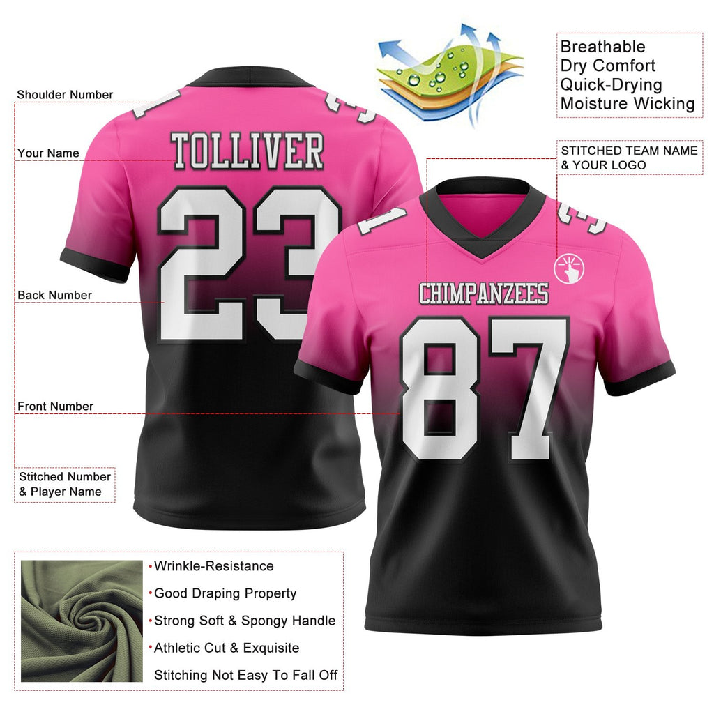 Custom Pink White-Black Authentic Fade Fashion Football Jersey photo 2