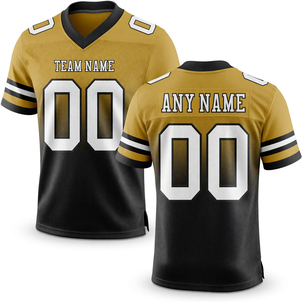 Custom Old Gold White-Black Authentic Fade Fashion Football Jersey