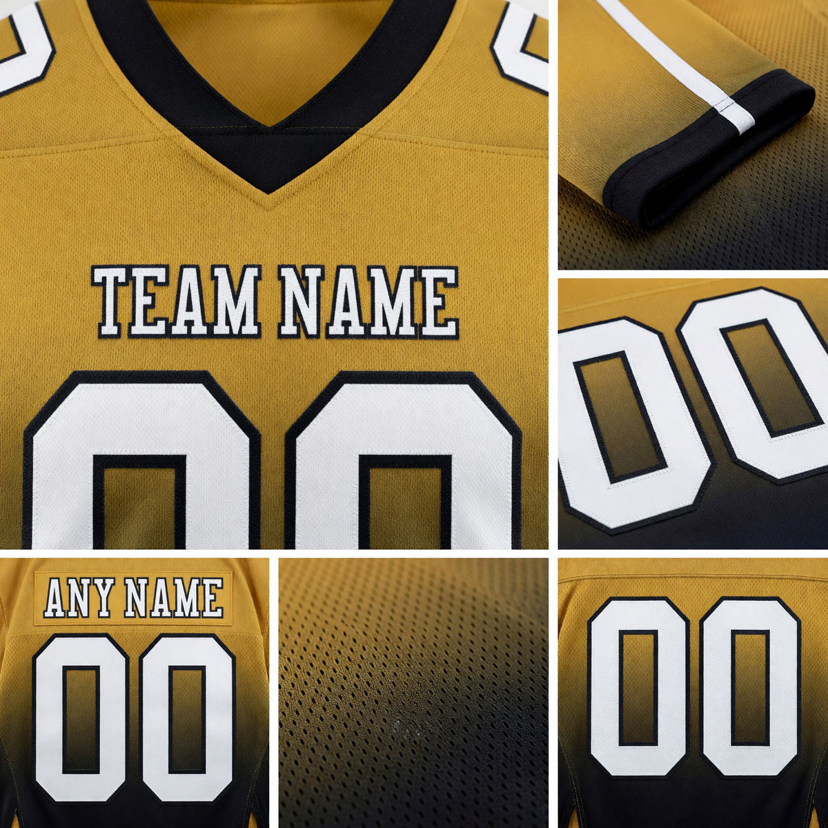 Custom Old Gold White-Black Authentic Fade Fashion Football Jersey detail