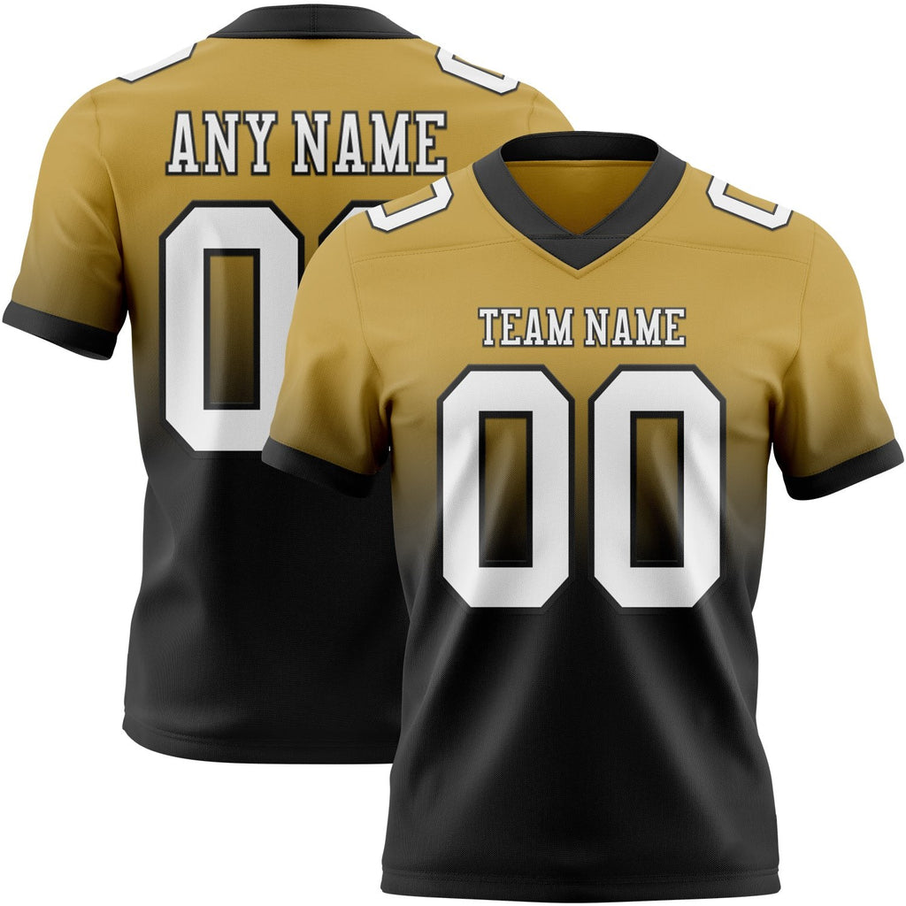 Custom Old Gold White-Black Authentic Fade Fashion Football Jersey photo 1